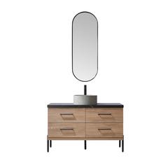 Single Sink Bath Vanity with Sintered Stone Top with Concrete Sink and Mirror