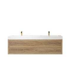Double Sink Wall-Mount Bath Vanity with Composite Integral Square Sink Top