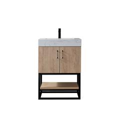 24B" Single Vanity with White Grain Stone Countertop Without Mirror