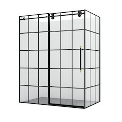 64" W x 78" H Rectangle Single Sliding Frameless Shower Enclosure in Matte Black