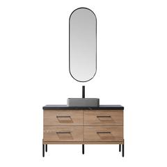 Single Sink Bath Vanity with Sintered Stone Top with Concrete Sink and Mirror