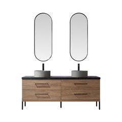 Double Sink Bath Vanity with Sintered Stone Top with Concrete Sink and Mirror