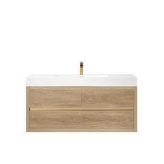 Single Sink Wall-Mount Bath Vanity with Composite Integral Square Sink Top