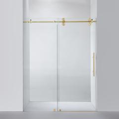 Villena 60" W x 78" H Single Sliding Frameless Shower Door in Brushed Gold