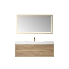 Single Sink Wall-Mount Bath Vanity Composite Integral Sink Top and Mirror