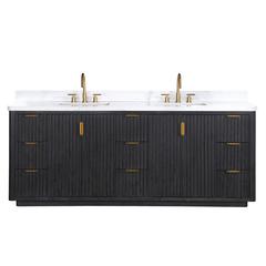 Free-standing Double Bathroom Vanity with Composite top in Lightning White