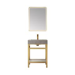 Single Sink Bath Vanity Metal Support with Grey Sintered Stone Top and Mirror