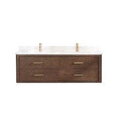 Cristo 60M" Floating Double Bath Vanity in Aged Dark Brown Oak