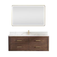 Cristo 55" Floating Single Bath Vanity in Aged Dark Brown Oak