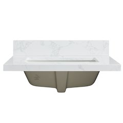 Composite Stone Vanity Top in Grain White with White Rectangular Single Sink