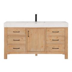 Free-standing Single Bathroom Vanity with Composite top in Lightning White