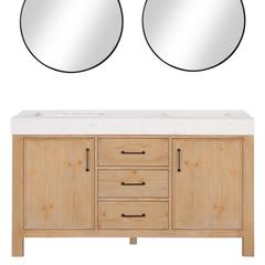 Free-standing Double Bathroom Vanity with Composite top and Mirror