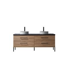 Double Sink Bath Vanity with Black Sintered Stone Top with Concrete Sink