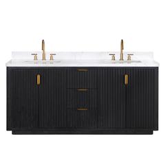 Free-standing Double Bathroom Vanity with Composite top in Lightning White