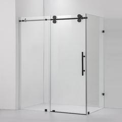 Rectangle Single Sliding Frameless Shower Enclosure in Matte Black