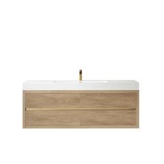 Single Sink Wall-Mount Bath Vanity with Composite Integral Square Sink Top