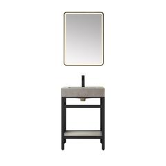 Single Sink Bath Vanity Metal Support with Grey Sintered Stone Top and Mirror