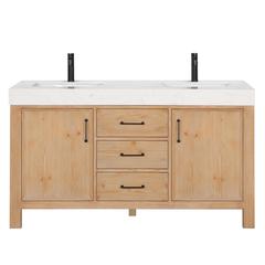 Free-standing Double Bathroom Vanity with Composite top in Lightning White