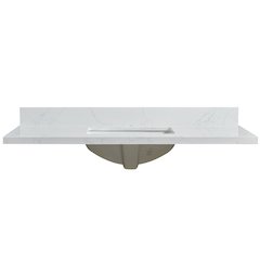 Composite Stone Vanity Top in Grain White with White Rectangular Single Sink