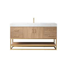 60" Single Sink Bath Vanity with White Grain Stone Countertop