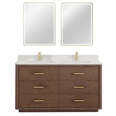 Porto 60M" Free-standing Double Bath Vanity in Aged Dark Brown Oak