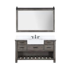 Single Bath Vanity with Composite Stone Top, White Farmhouse Basin and Mirror