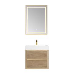 Single Sink Wall-Mount Bath Vanity Composite Integral Square Sink Top, Mirror