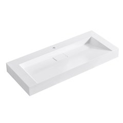 Rectangular White Finish Composite Granite Stone Console Bathroom Vanity Sink