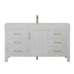 León 60in. Free-standing Single Bathroom Vanity in Washed White