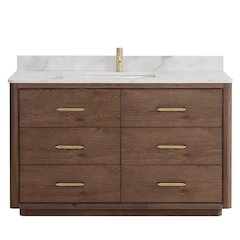 Porto 55" Free-standing Single Bath Vanity in Aged Dark Brown Oak