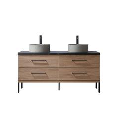 Double Sink Bath Vanity with Black Sintered Stone Top with Concrete Sink