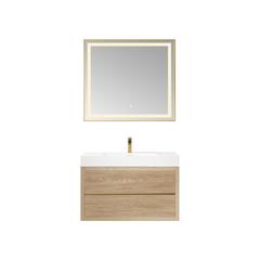 Single Sink Wall-Mount Bath Vanity Composite Integral Square Sink Top, Mirror