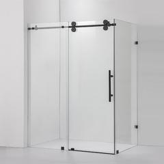 Rectangle Single Sliding Frameless Shower Enclosure in Matte Black