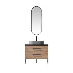 Single Sink Bath Vanity with Sintered Stone Top with Concrete Sink and Mirror