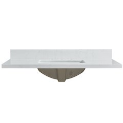 Composite Stone Vanity Top in Grain White with White Rectangular Single Sink