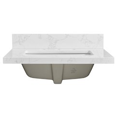 Composite Stone Vanity Top in Grain White with White Rectangular Single Sink