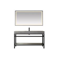 Single Sink Bath Vanity Metal Support with Grey Sintered Stone Top and Mirror