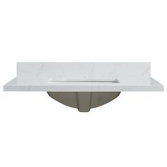 Composite Stone Vanity Top in Grain White with White Rectangular Single Sink