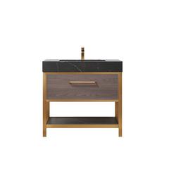 Single Sink Bath Vanity in Suleiman Oak with Black Sintered Stone Top
