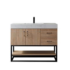 42B" Single Vanity with White Grain Stone Countertop Without Mirror