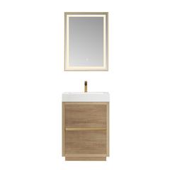 Single Sink Bath Vanity with Composite Integral Square Sink Top and Mirror