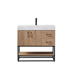 36B" Single Vanity with White Grain Stone Countertop Without Mirror