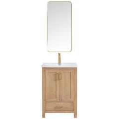 Single Sink Bath Vanity with Drop-In White Ceramic Basin and Mirror