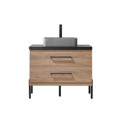 Single Sink Bath Vanity with Black Sintered Stone Top with Concrete Sink