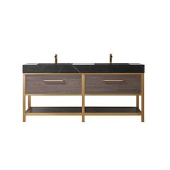 Double Sink Bath Vanity with Black Sintered Stone Top