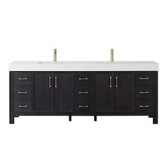 León 84in. Free-standing Double Bathroom Vanity in Fir Wood Black