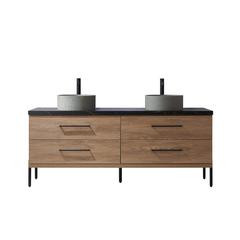 Double Sink Bath Vanity with Black Sintered Stone Top with Concrete Sink