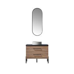 Single Sink Bath Vanity with Sintered Stone Top with Concrete Sink and Mirror