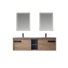 Carcastillo 72" Double Sink Bath Vanity with Grey Sintered Stone Top and Mirror