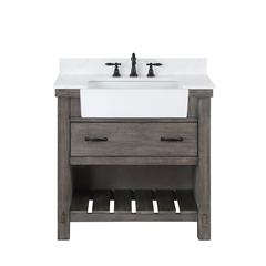 Single Bath Vanity with Composite Stone Top, White Farmhouse Basin